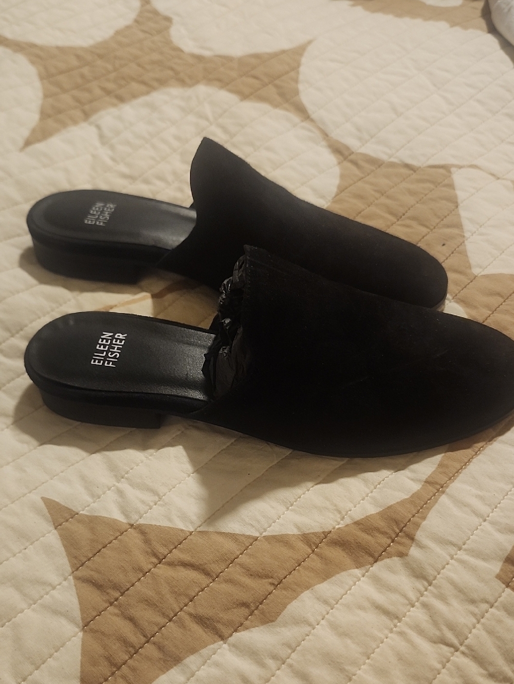 Eileen Fisher Black Suede Backless Mules